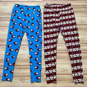 LuLaroe Womens Take Out and Cake Print Leggings Set of 2 One Size